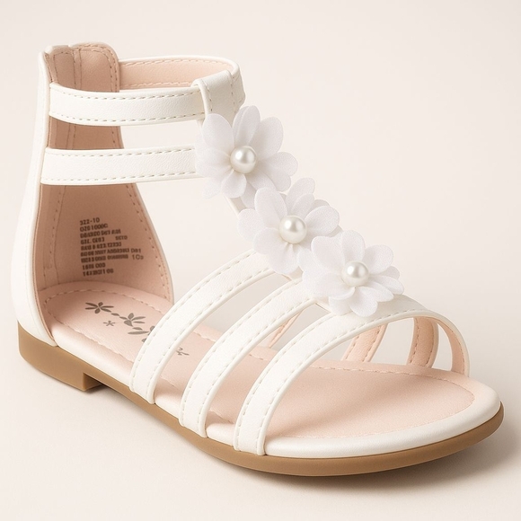 Jumping Beans Gladiator Sandals ✦ Floral Pearl Zip Dress Shoes ✦ White Toddler - Picture 2 of 7